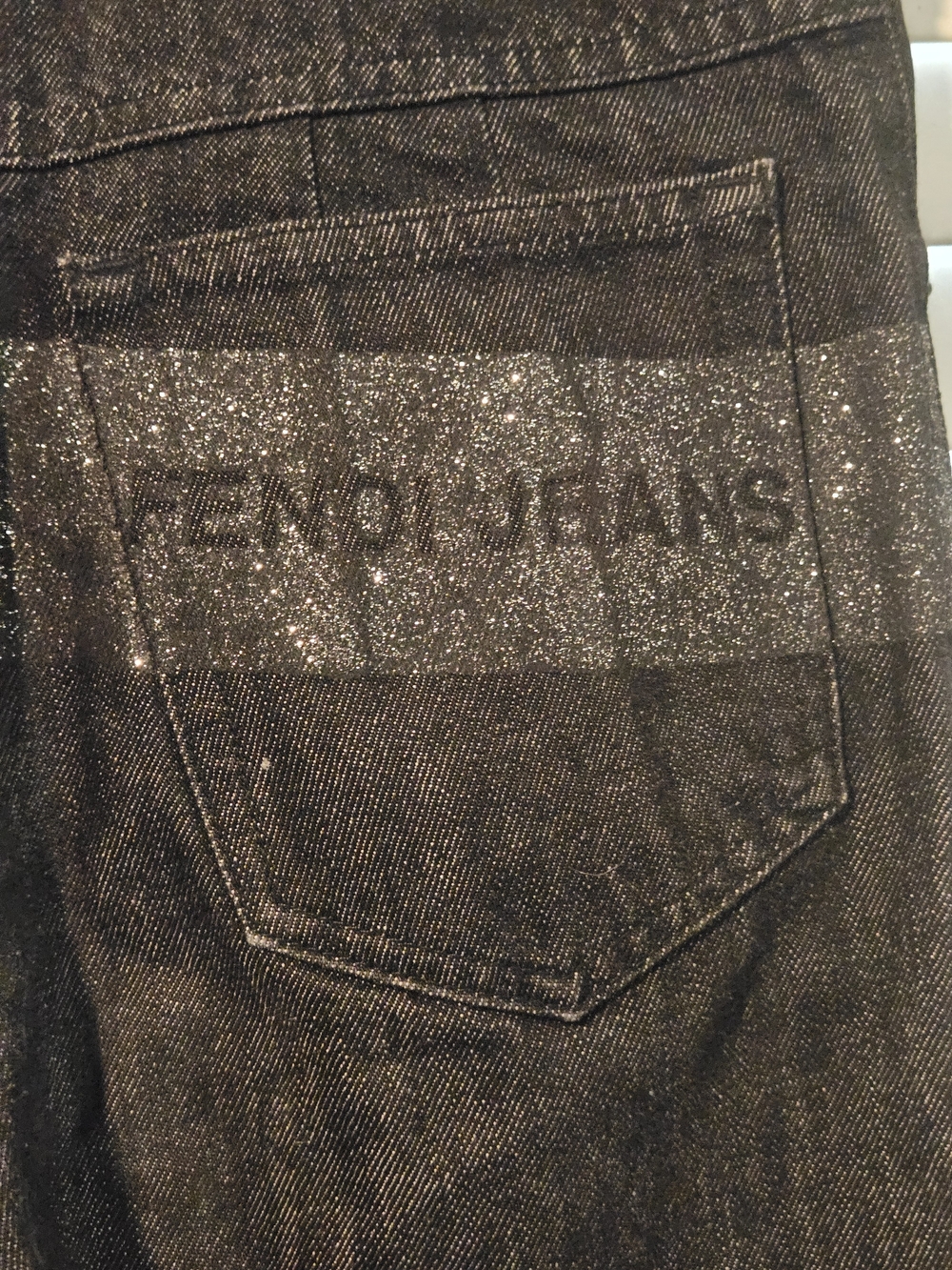 Fendi Vintage Roma Black Glitter Detail Jeans